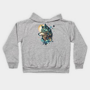 Mystic Blue Wolf Kids Hoodie